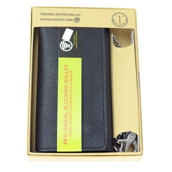 NEW Men's Black Leather Long Motorcylce Biker Chain RFID Wallet in BOX NEW - Picture 12 of 12